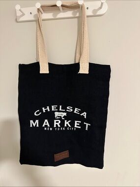 Black Canvas Tote Bag with Cream Handles